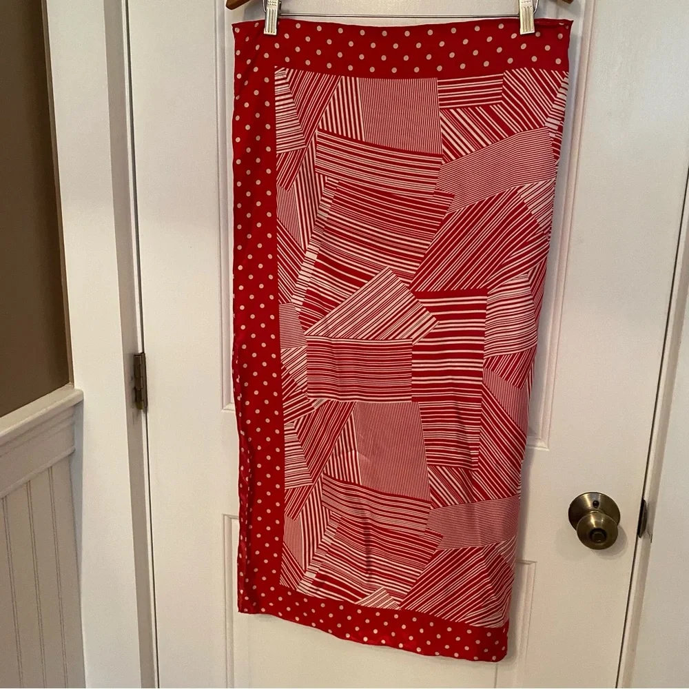 DONCASTER SCARF RED WHITE SILK DOT GEOMETRIC PRINT LARGE SQUARE